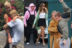 Justin Bieber ăn mặc 'trẩu tre' như 'mẹ và bé' khi sánh đôi cùng vợ