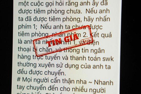 'Hỏi tiêm phòng chưa, nhấn phím 1' là tin giả