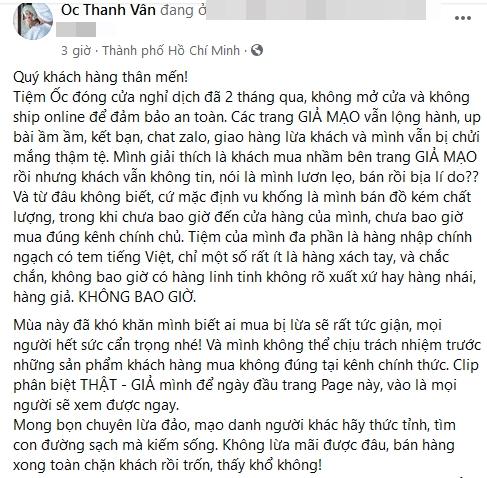 Ốc Thanh Vân nghỉ dịch vẫn bị chửi bán hàng giả-1