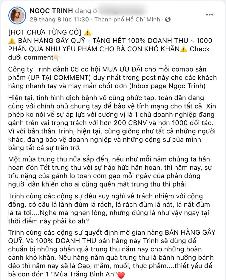 Ngọc Trinh bị lôi vào đại chiến sao kê vì gây quỹ từ thiện mùa dịch-1