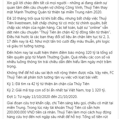 Chồng Thủy Tiên làm rõ tin đồn nhận 320 tỷ, nuốt 42 tỷ-5