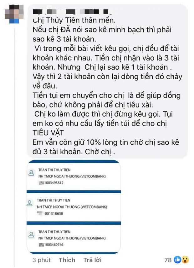 Thực hư Thủy Tiên dùng 3 số tài khoản nhưng chỉ sao kê 1-1