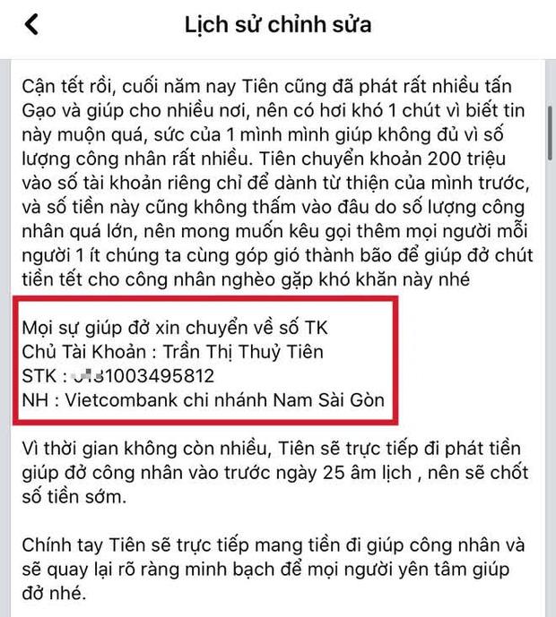 Thực hư Thủy Tiên dùng 3 số tài khoản nhưng chỉ sao kê 1-4