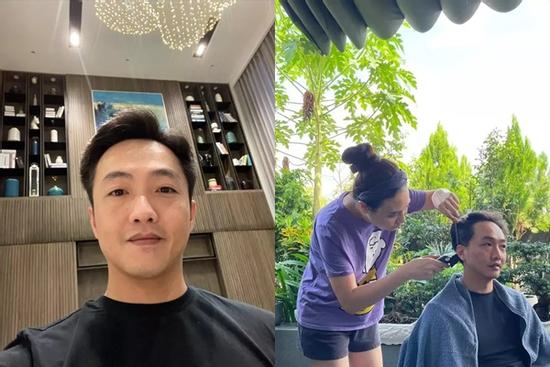 Đàm Thu Trang lại trổ tài cắt tóc cho chồng, tay nghề lên cao vút