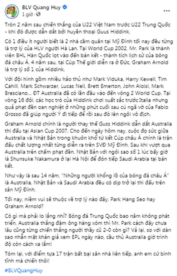 BLV Quang Huy tiết lộ loạt chi tiết hot trận Việt Nam - Australia-2