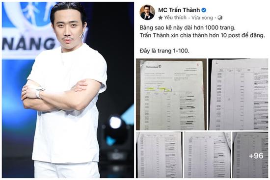 Trấn Thành sửa 6 lần bài đăng sao kê từ thiện sau hơn 1 giờ đăng tải