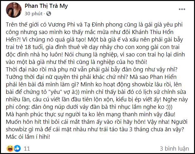 Trà My tiếp tục đả kích hôn nhân Khánh Thi