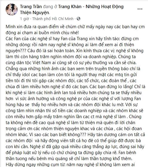 Trang Trần phản pháo phát ngôn từ thiện của Hồng Tú?-1