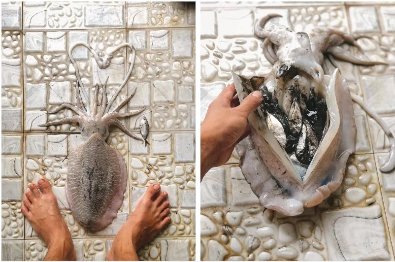 Rạch bụng con mực cỡ 2 gang tay, tá hỏa thấy 11 thứ khác bên trong-2