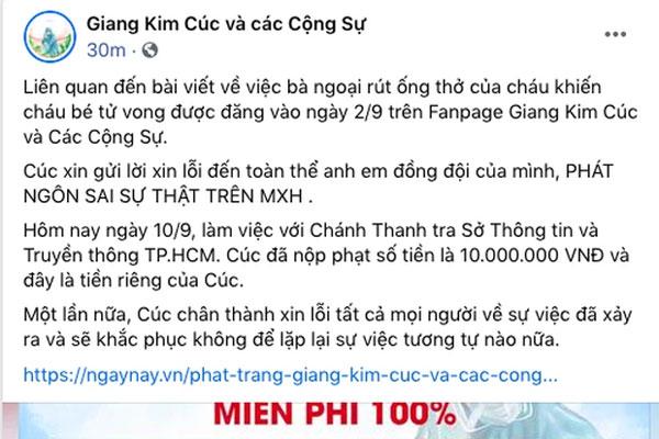 Đăng bài xin lỗi vụ rút ông thở, Giang Kim Cúc lật mặt sau 4 phút-2