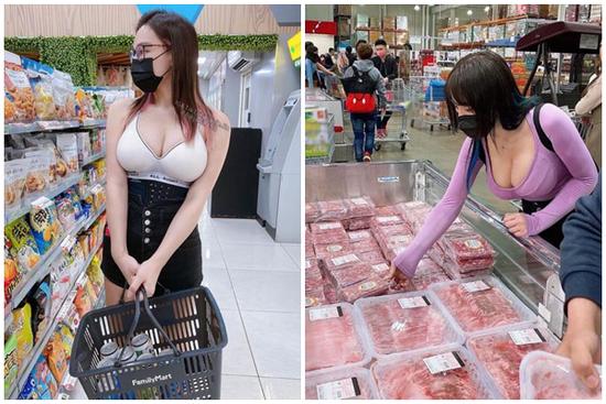 Mặc hở đi siêu thị, gái xinh lộ vòng 1 như muốn 'nổ tung'