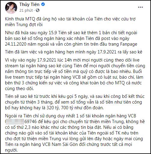 Thủy Tiên công khai thời gian livestream sao kê ngân hàng-2