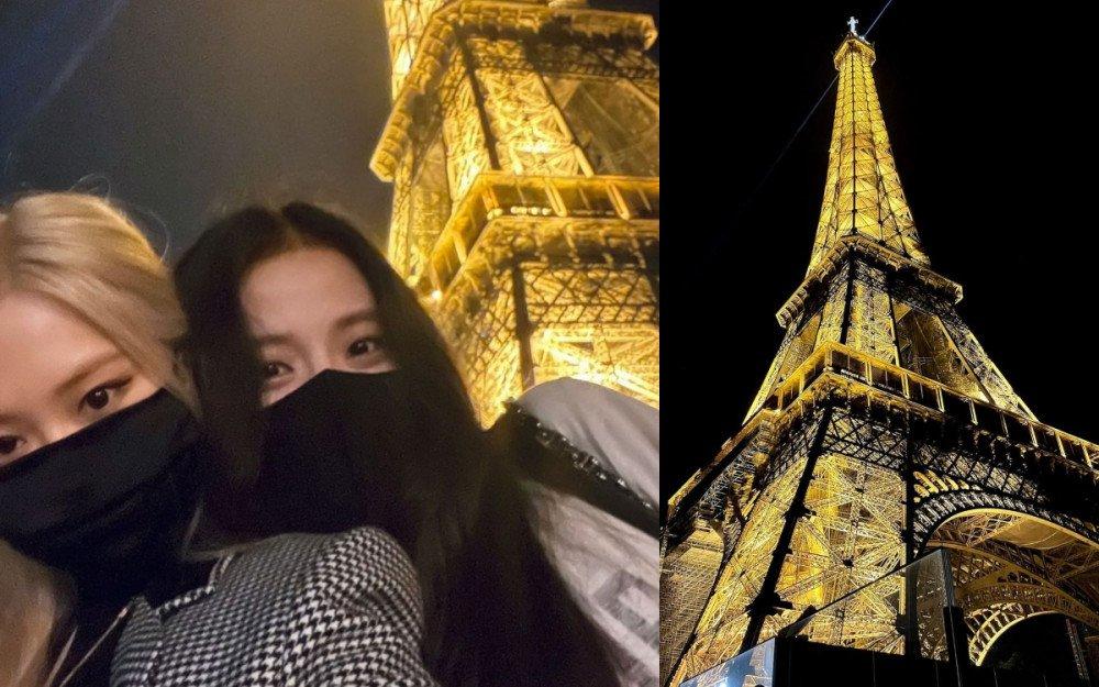 BLACKPINK Jisoo và Rosé check-in tại tháp Eiffel khi có mặt ở Pháp tham dự Tuần lễ thời trang Paris.