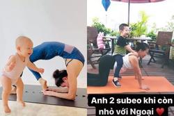 Mẹ Hà Hồ tập yoga, khoe body tuổi 64 bên 2 cháu Leon Subeo