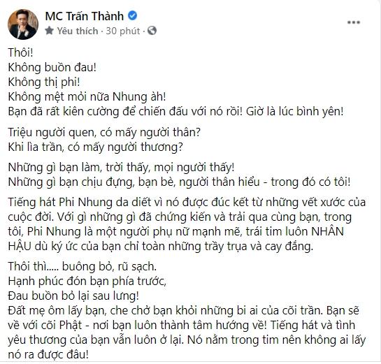 Trấn Thành bị phản ứng vì xưng bạn vĩnh biệt Phi Nhung-2