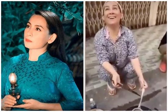'Sốt' hình ảnh Phi Nhung mặc pyjama, đi dép lê nấu ăn vỉa hè