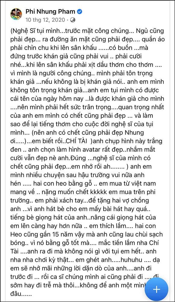 Phi Nhung từng viết gửi nghệ sĩ Chí Tài: Không để anh một mình-3