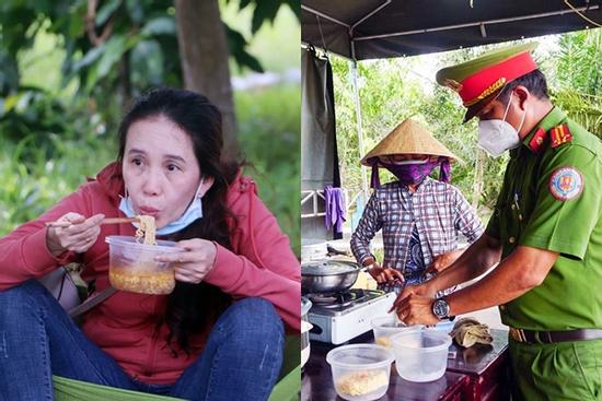Công an nấu mì gói cho người dân tự phát về quê tại chốt