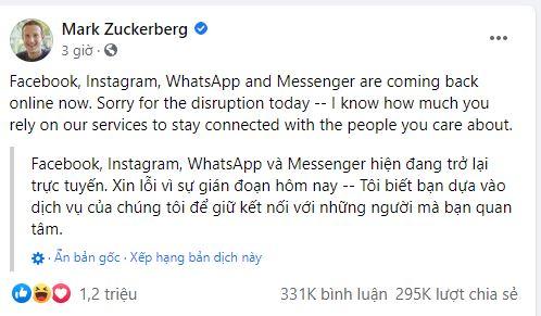 Mark Zuckerberg lên tiếng sau sự cố Facebook sập toàn cầu-1