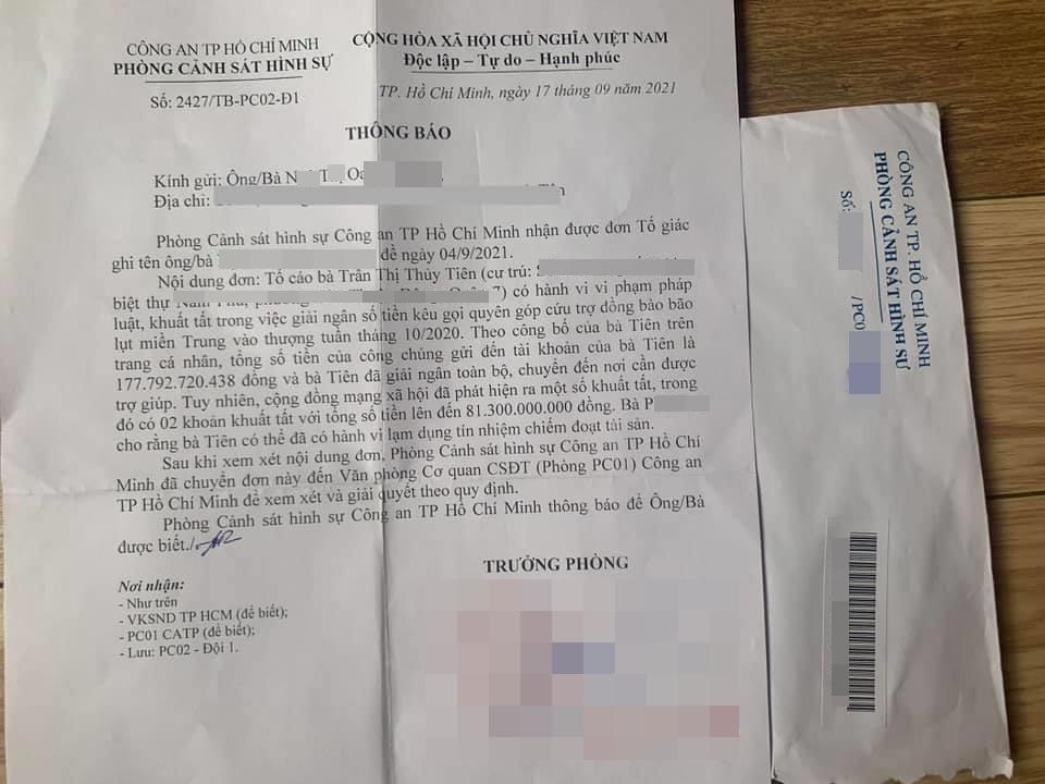 Xôn xao đơn tố giác Thủy Tiên được PC02 tiếp nhận-4
