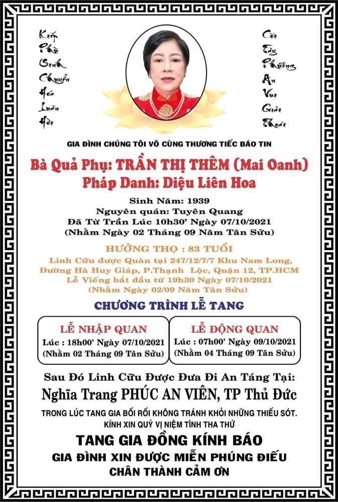 Tang lễ khép kín của mẹ đẻ Á hậu Trịnh Kim Chi-1