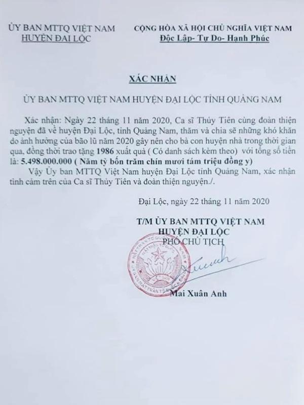 3 huyện Quảng Nam công bố số tiền từ thiện của Thủy Tiên-2