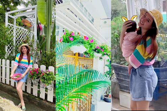 Vy Oanh khoe cận cảnh biệt thự ngập sắc hoa chồng tặng