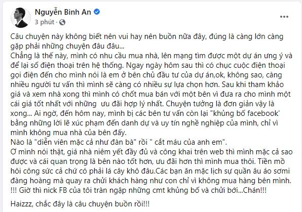 Diễn viên Bình An bị chửi như đàn bà khi đi mua nhà-2