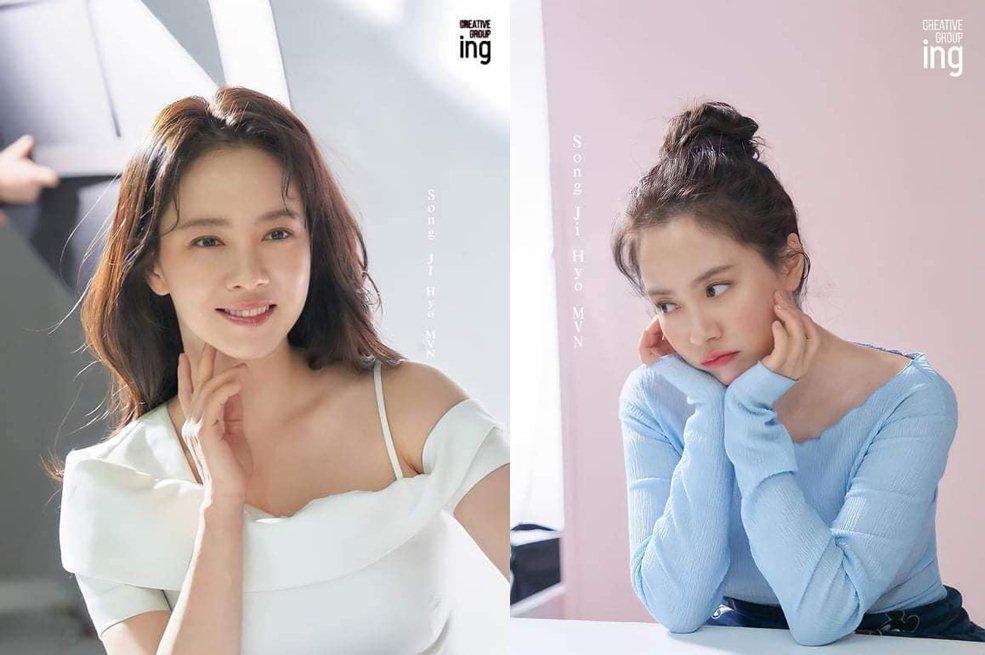 Mới đây, công ty quản lý của Song Ji Hyo chia sẻ loạt ảnh hậu trường của nữ diễn viên trong một buổi quay quảng cáo. 