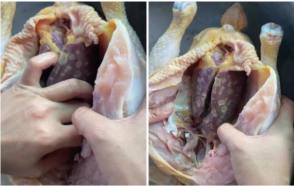 Làm thịt gà, cô gái tặc lưỡi khi thấy bộ gan nhìn như... ung thư-1
