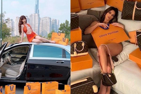 Bộ ảnh thả dáng bên túi Louis Vuitton cô bị soi bắt chước Kendall Jenner.
