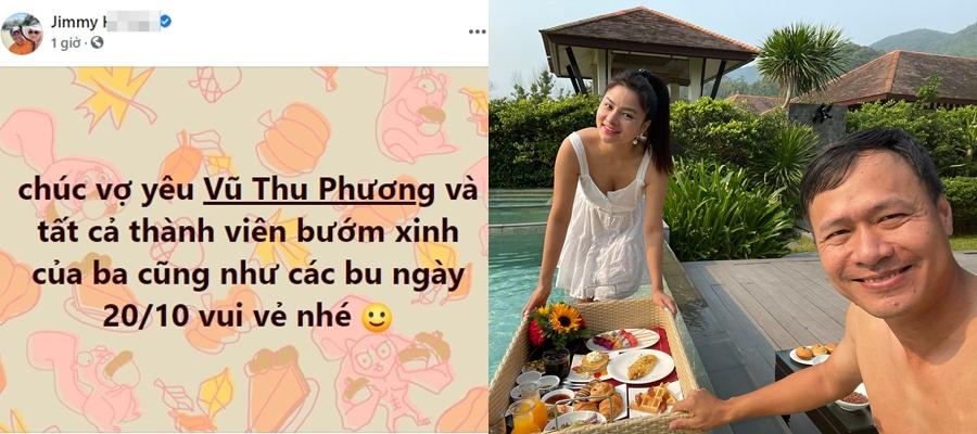 Ông xã Vũ Thu Phương dùng từ độc đáo khi gửi lời chúc 20/10 tới vợ và các con gái.