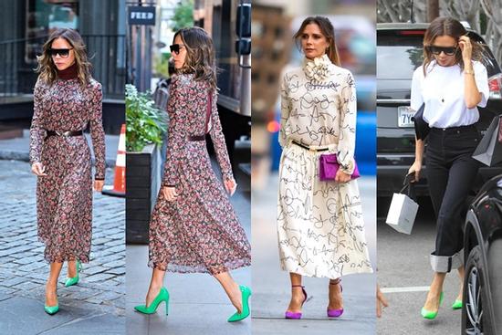 Victoria Beckham thích 'tạo nét' bằng giày neon sang chảnh