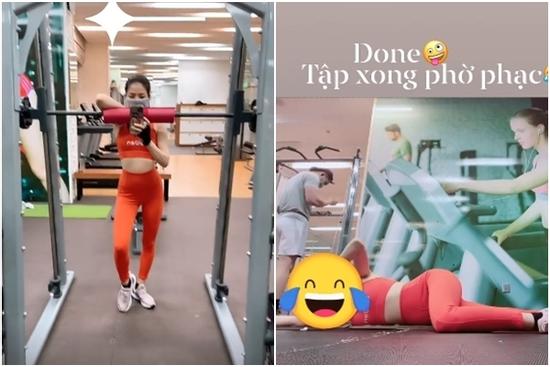 Hết giãn cách, Lệ Quyên quằn quại bò lê ở phòng tập như nhà riêng