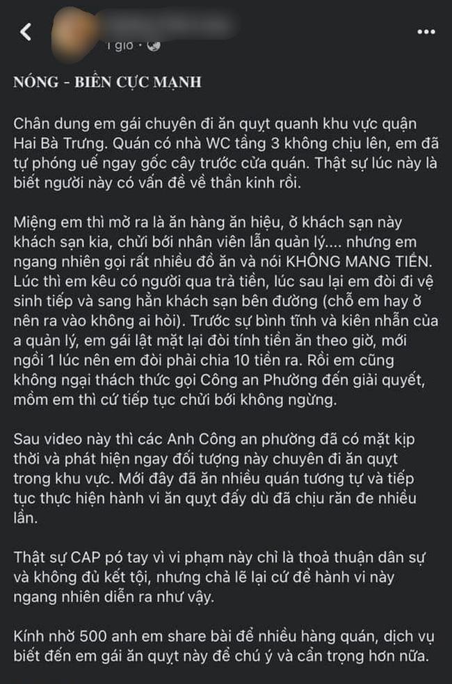 Xôn xao cô gái ăn xong giả đi vệ sinh, quỵt tiền loạt quán ở Hà Nội-4
