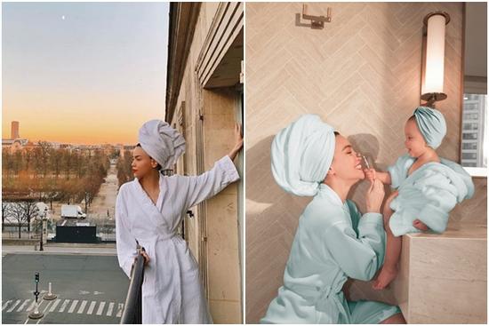 Hà Hồ nghiện áo choàng tắm: Check-in khắp nơi, rủ cả con chụp chung