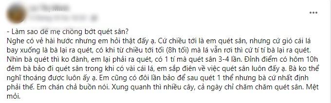Mẹ chồng quét sân 5 lần/ngày, nàng dâu chạy theo vỡ mặt-1