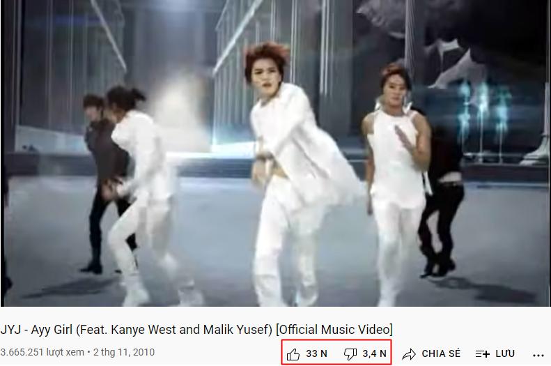 Ở vị trí thứ 4 là MV Ayy Girl được phát hành vào tháng 11/2010. Ca khúc có phần vũ đạo hơi đơn điệu nên lượng dislike tận 3,4k. Còn người yêu thích MV của nhóm nhạc nhóm nhạc JYJ này khá khiêm tốn, đạt hơn 33k.