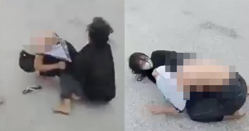 2 thiếu nữ lột đồ choảng nhau, bạn bè hào hứng cổ vũ-4