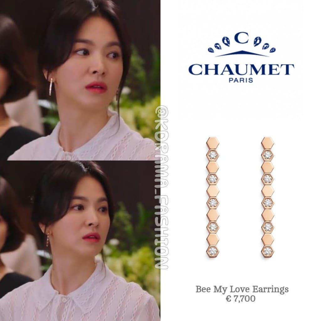 Mọi thứ thật giản dị cho đến khi chị vén tóc, và đôi khuyên Chaumet vương giả hình tổ ong đính kim cương rực rỡ được quay cận cảnh với mức giá 