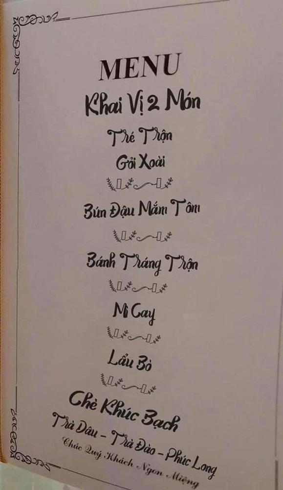 Rầm rộ 1 chiếc menu tiệc cưới với toàn món tủ của giới trẻ-1