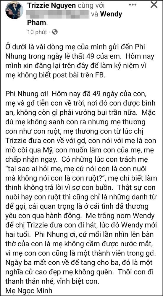 Mẹ ruột Trizzie Phương Trinh viết tâm thư gửi Phi Nhung-1