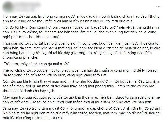 Chồng cũ đi cùng vợ mới mà cứ nhòm ngực, tôi nói 1 câu hắn ngượng tái-1