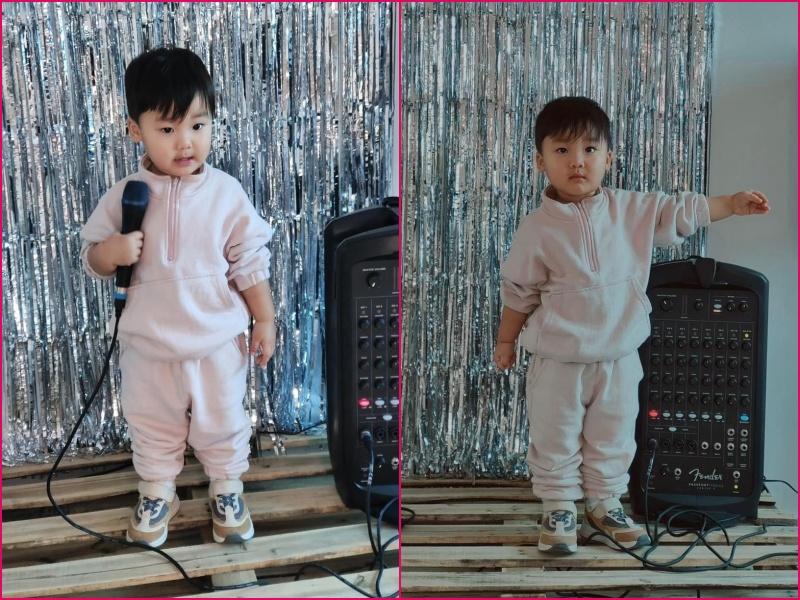 Con trai Hòa Minzy học tiểu xảo hack chiều cao của cậu Đức Phúc-1