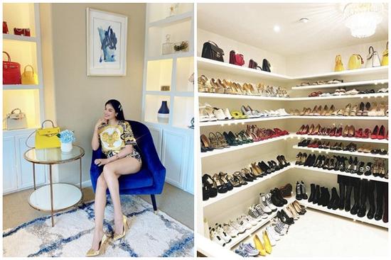 Cận cảnh 8 kệ giày 'sặc mùi tiền' của Phạm Hương tại Mỹ