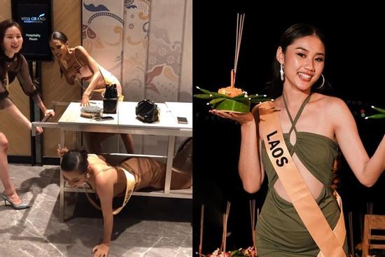 Sốc với cảnh hoa hậu lết gầm bàn tại Miss Grand 2021
