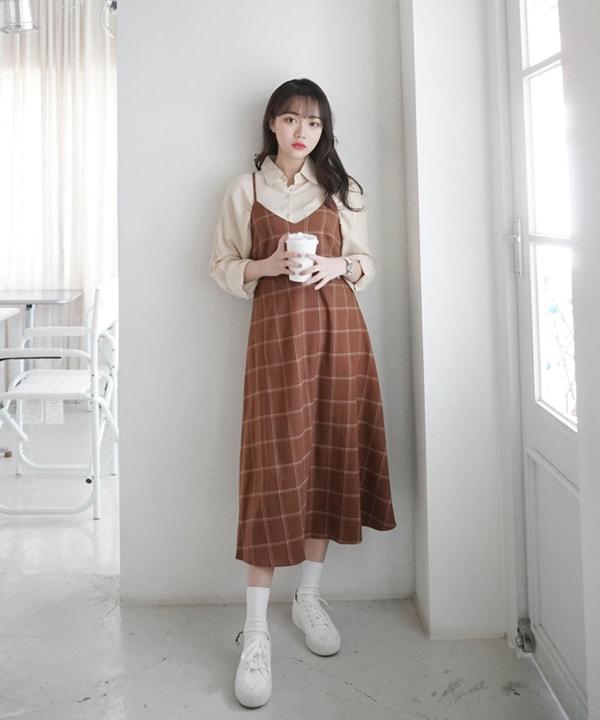 Váy yếm nữ kèm áo sơ mi trắng phong cách Hàn Quốc xixeoshop  v1  Shopee  Việt Nam