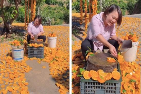 Cắt cam vứt la liệt xuống đất, cô gái gây phẫn nộ vì quá lãng phí