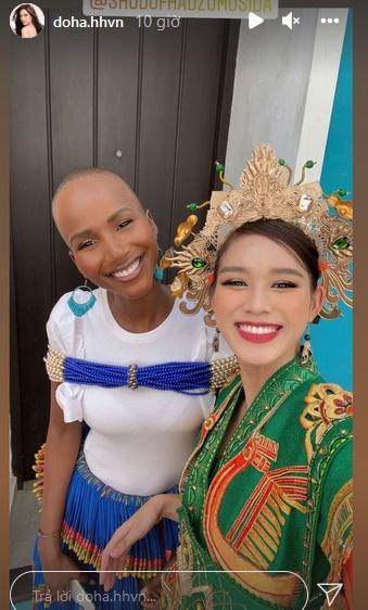 Đỗ Thị Hà lọt thỏm trước chiều cao gần 2m của Miss Dominica-5