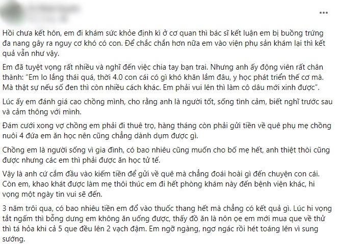 3 năm thuốc thang mới có con, chồng bắt bỏ vì sợ không nuôi được-1